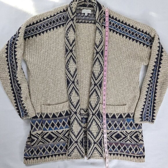 Lucky Brand Southwestern Cream Blue Knit Longline Front Pocket Cardigan - Picture 5 of 8